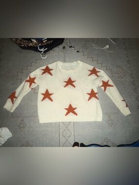 Women’s Cream Star Knit Sweater with Rust Stars